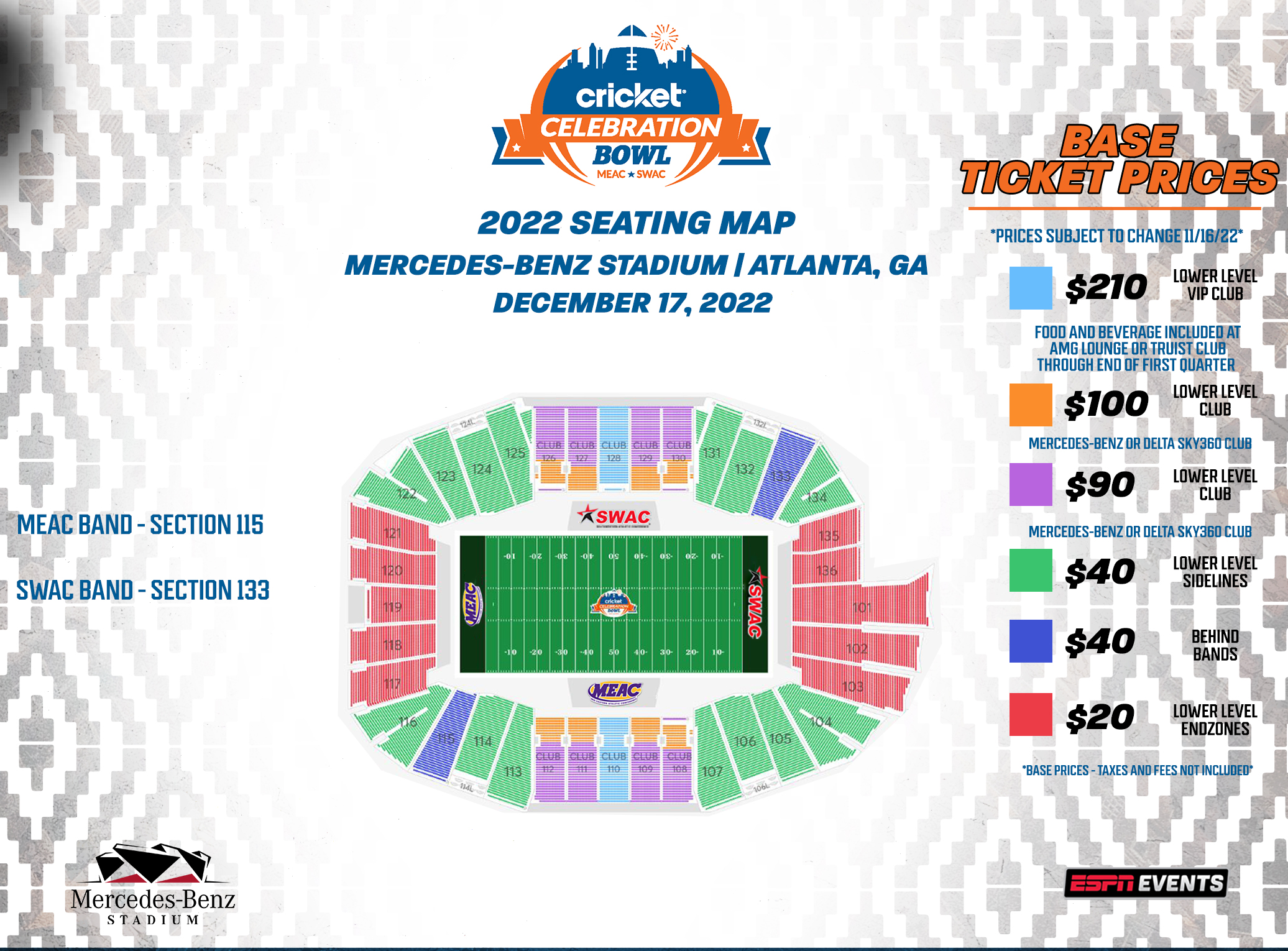 Seating Map Cricket Celebration Bowl